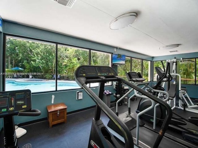 exercise room with a healthy amount of sunlight