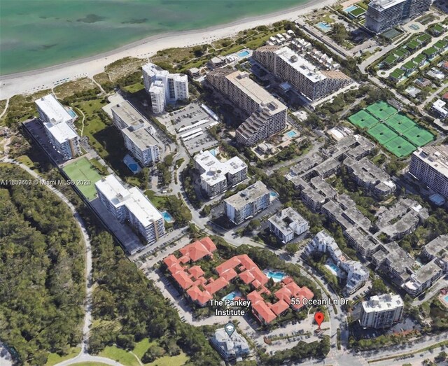 55 Ocean Lane Dr Unit 2030, Key Biscayne, FL 33149 - aerial view of property and surrounding area with expansive beach
