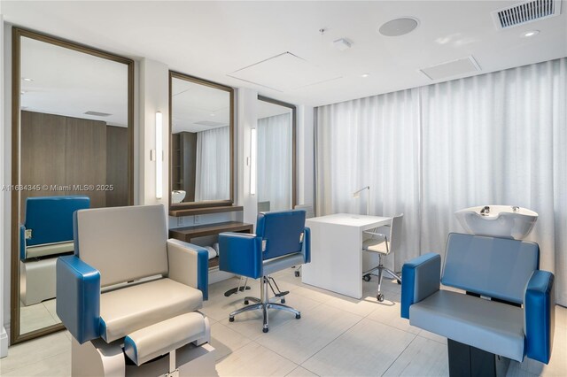 office area featuring light tile patterned floors