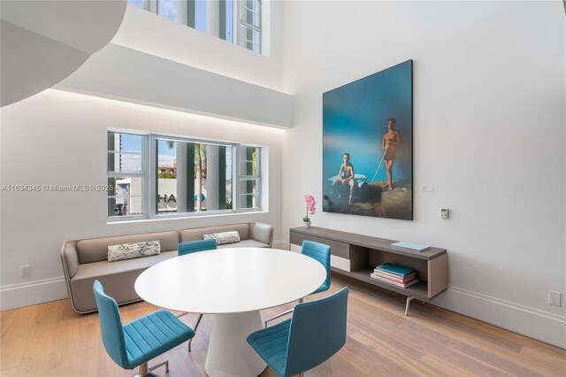 dining space with hardwood / wood-style flooring