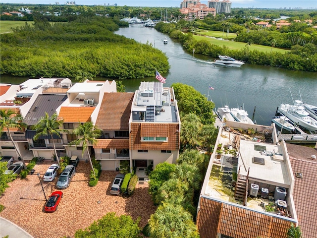 aerial view with a water view