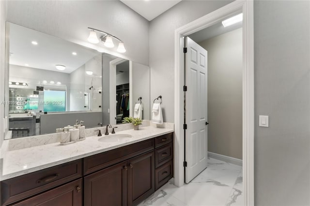 bathroom featuring vanity and walk in shower