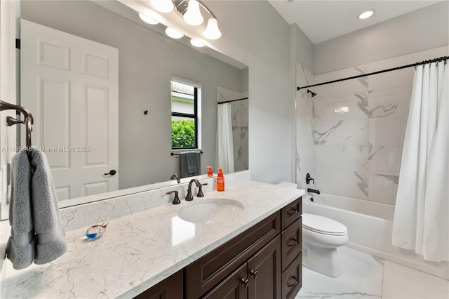 full bathroom featuring vanity, toilet, and shower / bath combo with shower curtain