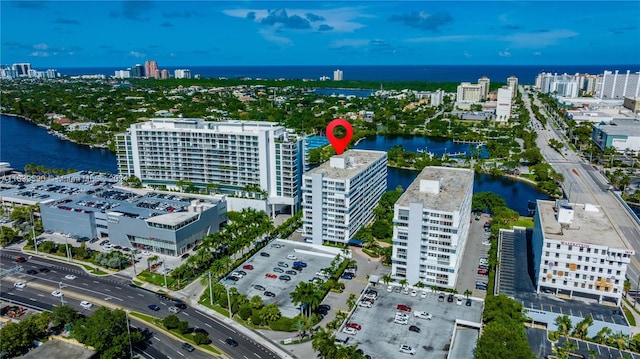 bird's eye view featuring a water view