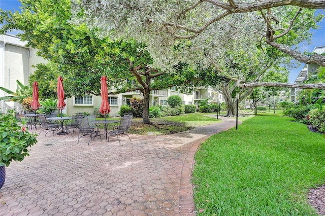 exterior space with a lawn and a patio