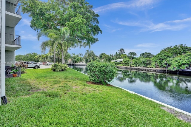 view of yard with a water view