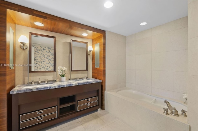 bathroom with tile walls