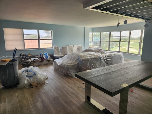 bedroom with wood-type flooring and multiple windows