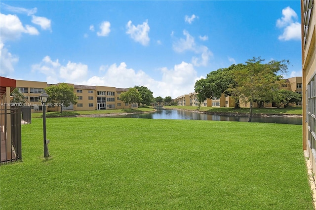 view of yard with a water view