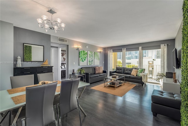 interior space featuring a notable chandelier and dark hardwood / wood-style floors