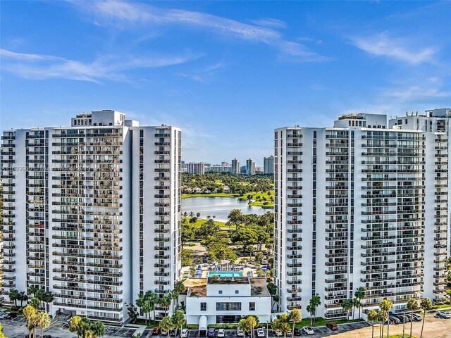 view of building exterior featuring a water view