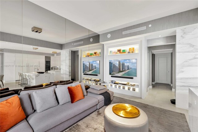 living room featuring light tile patterned floors