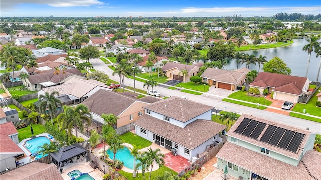 aerial view with a water view