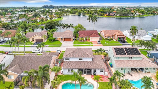 aerial view with a water view