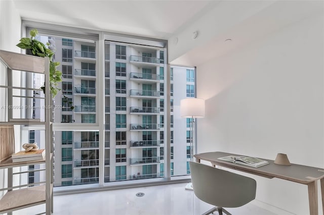 office area with expansive windows