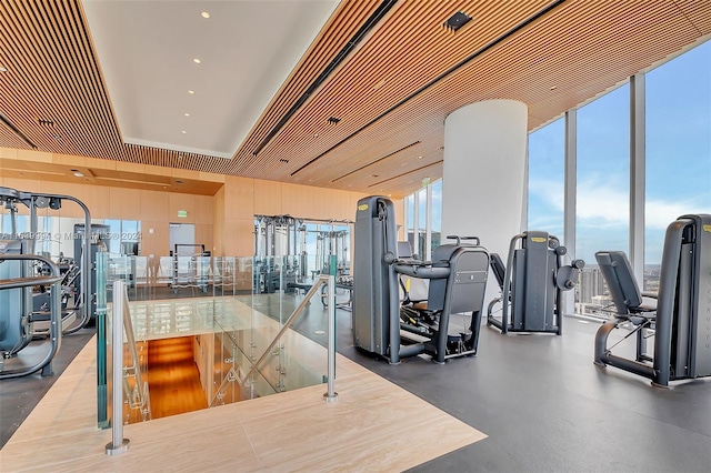 gym featuring floor to ceiling windows