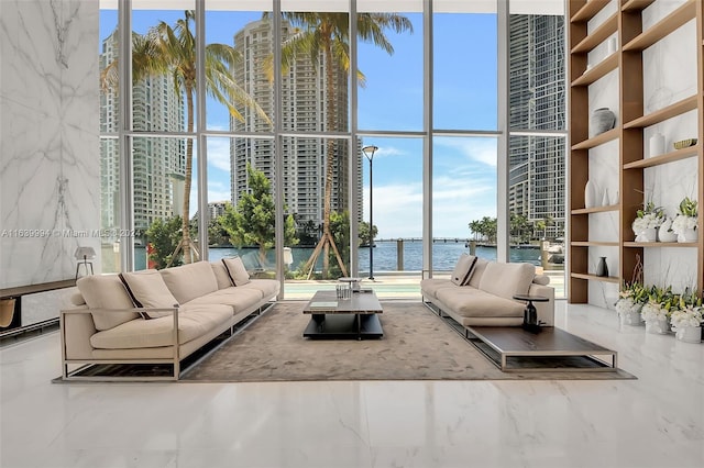 lobby with a water view