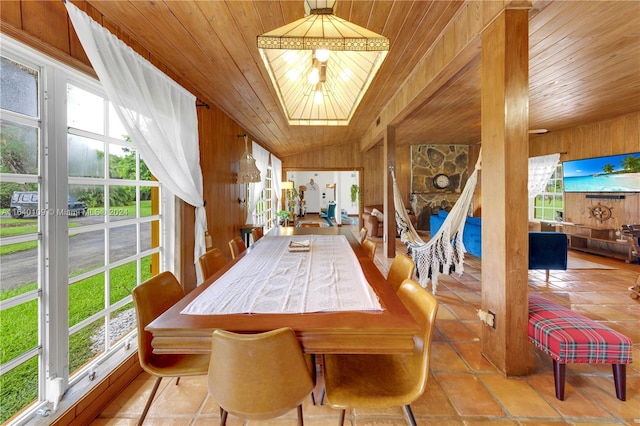 16255 SW 216th St, Miami, FL 33170 - dining room featuring wooden ceiling, wooden walls, and lofted ceiling