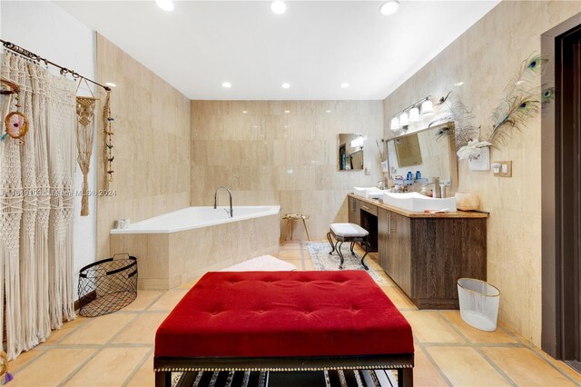 16255 SW 216th St, Miami, FL 33170 - full bath with tile walls, a garden tub, vanity, and recessed lighting