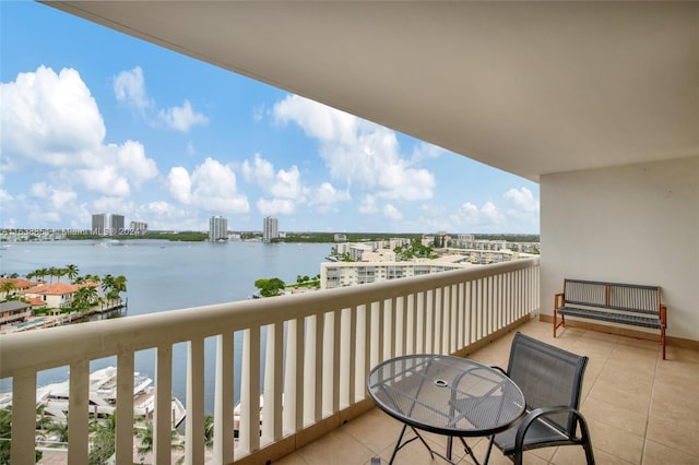 balcony featuring a water view