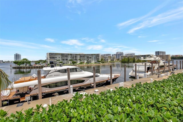 view of dock with a water view