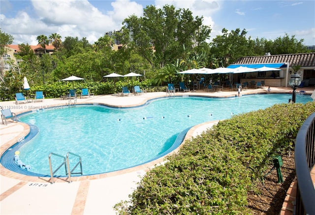 view of swimming pool with a patio