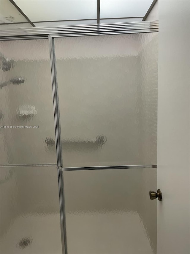 bathroom featuring a shower with door