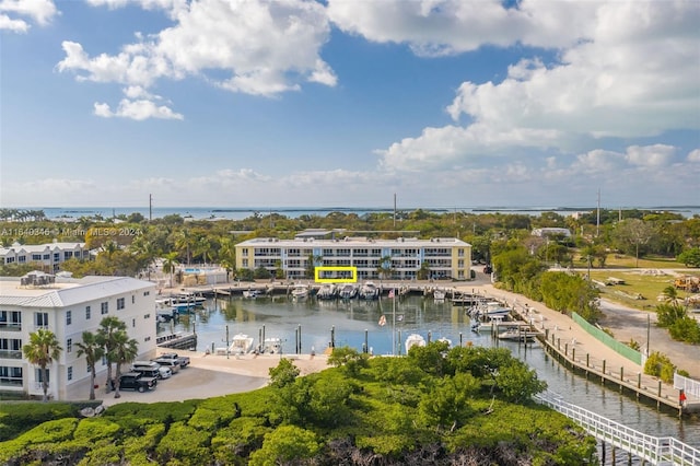 aerial view with a water view