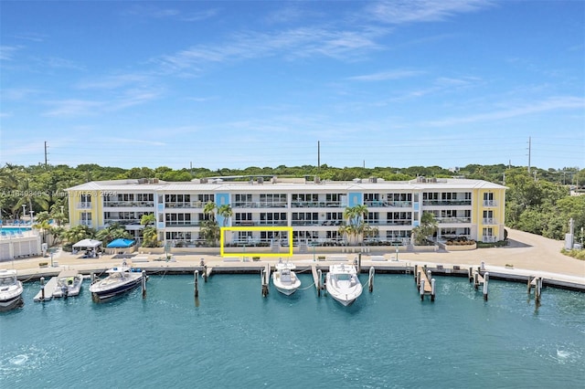 exterior space featuring a boat dock