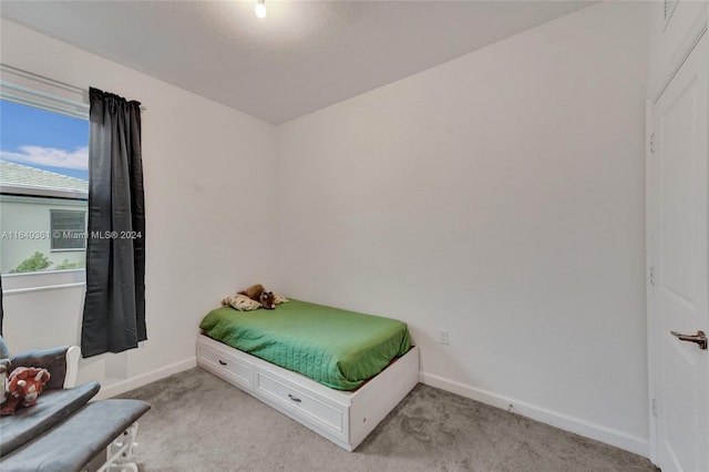 carpeted bedroom with a textured ceiling