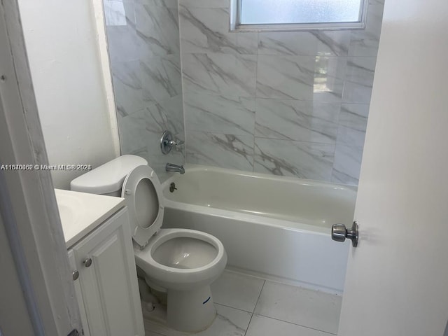 full bathroom with toilet, tile patterned flooring, shower / washtub combination, and vanity