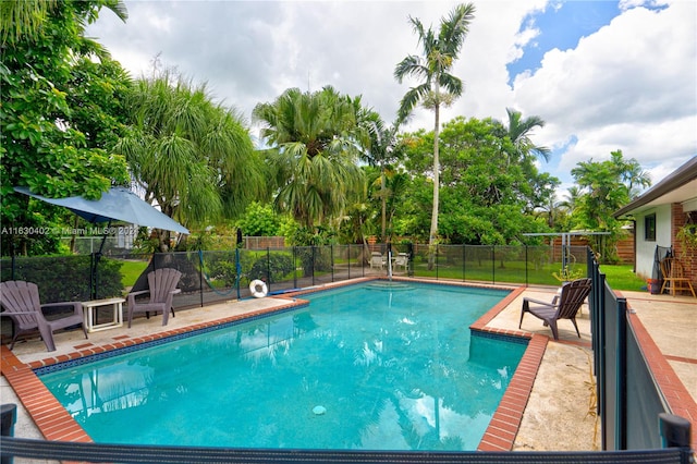 view of swimming pool with a patio area