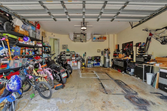 garage featuring water heater