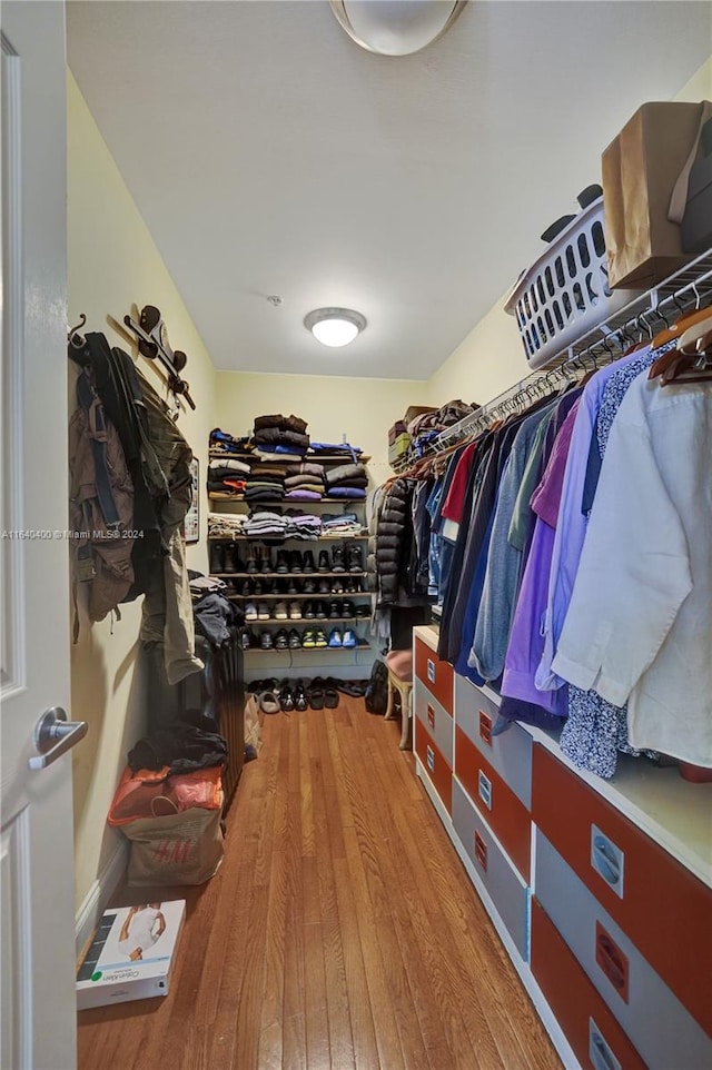 walk in closet featuring hardwood / wood-style flooring