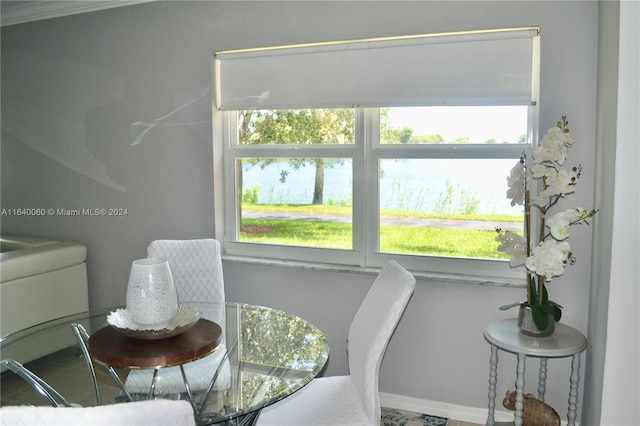 dining room with tile patterned flooring and a healthy amount of sunlight