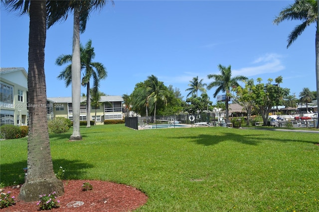 view of home's community featuring a lawn and a swimming pool