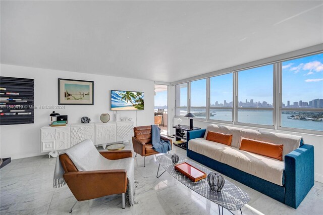 living room with a water view