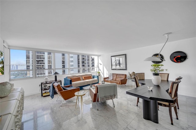 living room with light tile patterned floors