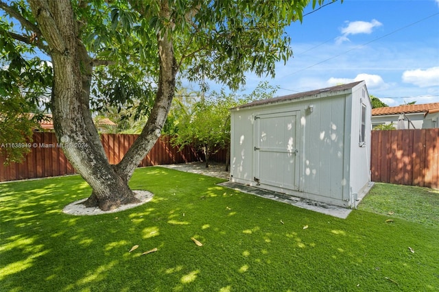 view of yard with a shed