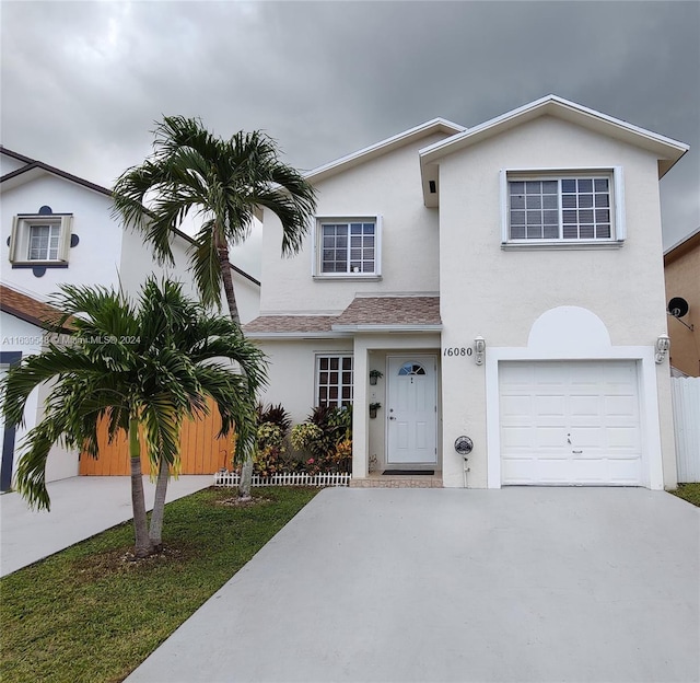 view of front of house with a garage