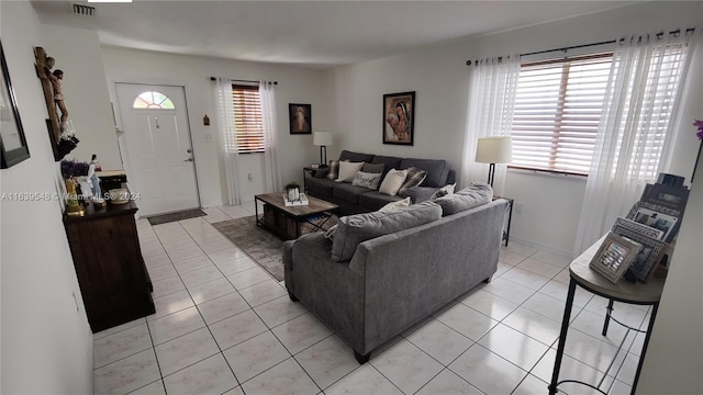 living room featuring light tile patterned flooring