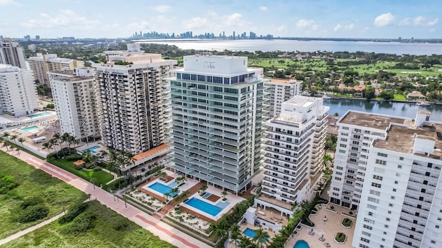 aerial view with a water view