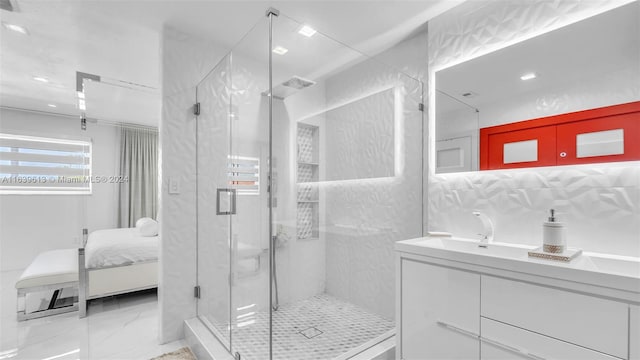 4260 SW 149th Ct, Miami, FL 33185 - full bathroom featuring vanity, marble finish floor, and a shower stall