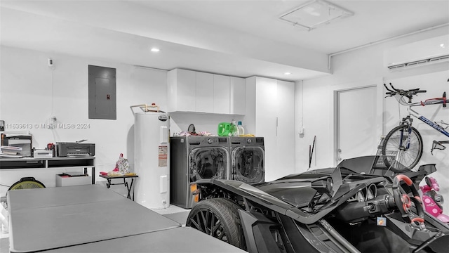 4260 SW 149th Ct, Miami, FL 33185 - laundry area with electric water heater, a wall mounted air conditioner, recessed lighting, washer and dryer, and electric panel