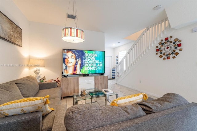 view of tiled living room