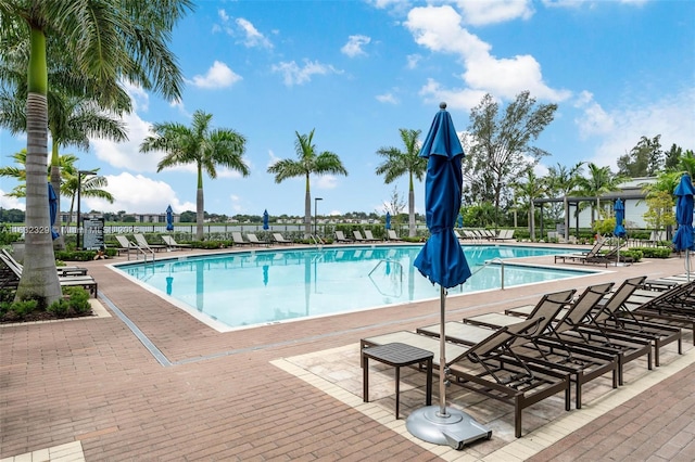 view of pool featuring a patio area