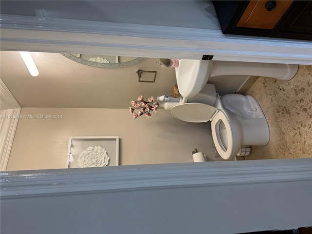 bathroom with toilet and ornamental molding