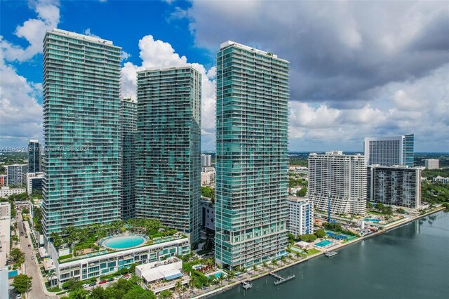 view of city with a water view