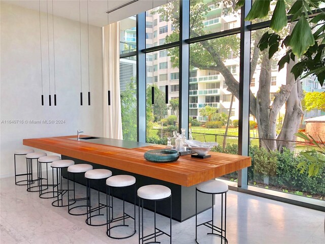 dining area with expansive windows