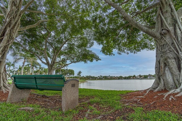 view of yard with a water view